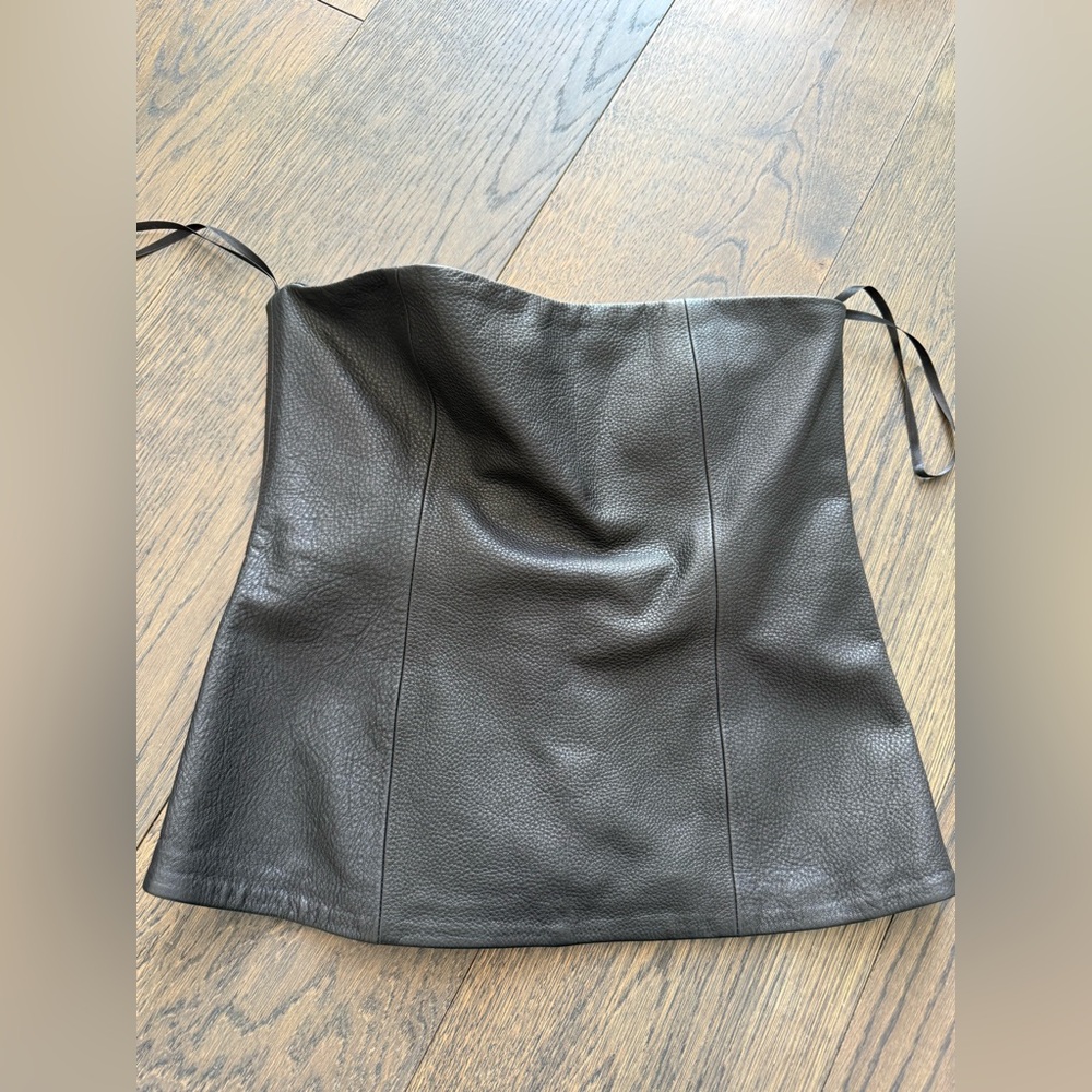 Co. collections black strapless lamb leather top